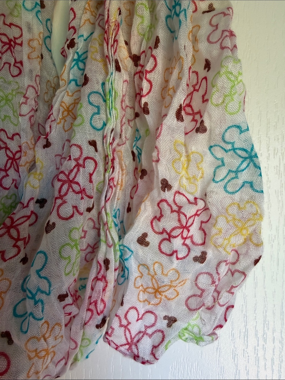 Walt Disney World Lightweight White Scarf with Multicolor Mickey ears